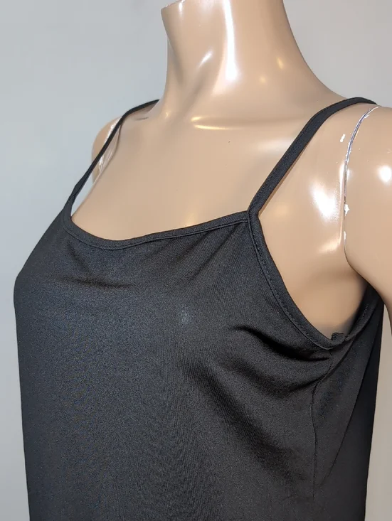 3/$20 Solid Black Cami Tank Top Stetchy Semi Cropped Basic Womens Size Large - Picture 3 of 7